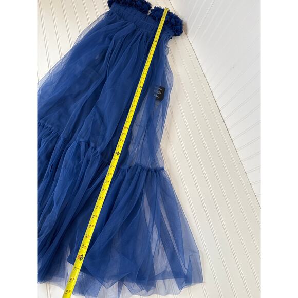 NWT Lulus Chic Spectacle Navy 3D Applique Strapless Maxi Dress Strapless Size S - Picture 7 of 10